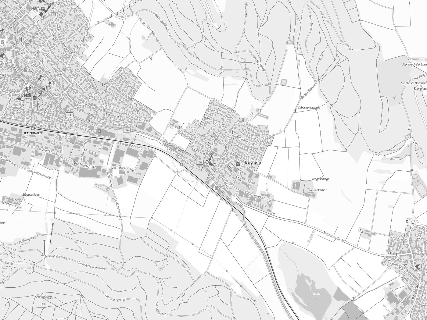 Kartenausschnitt Balgheim mit Gewässern