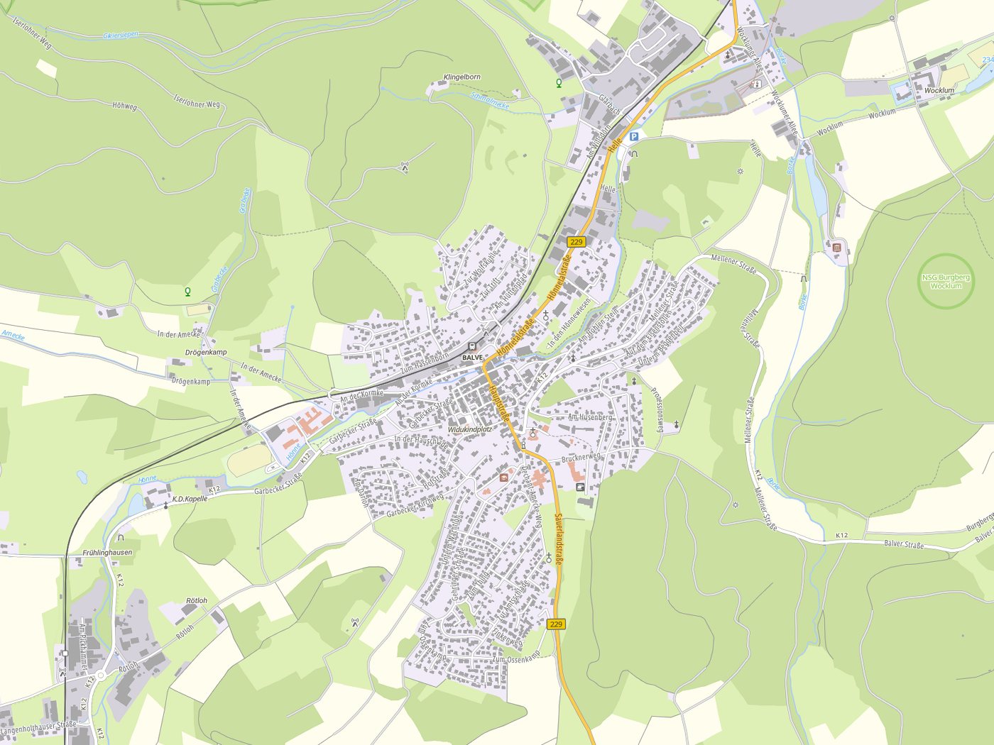 Kartenausschnitt Balve mit Gewässern