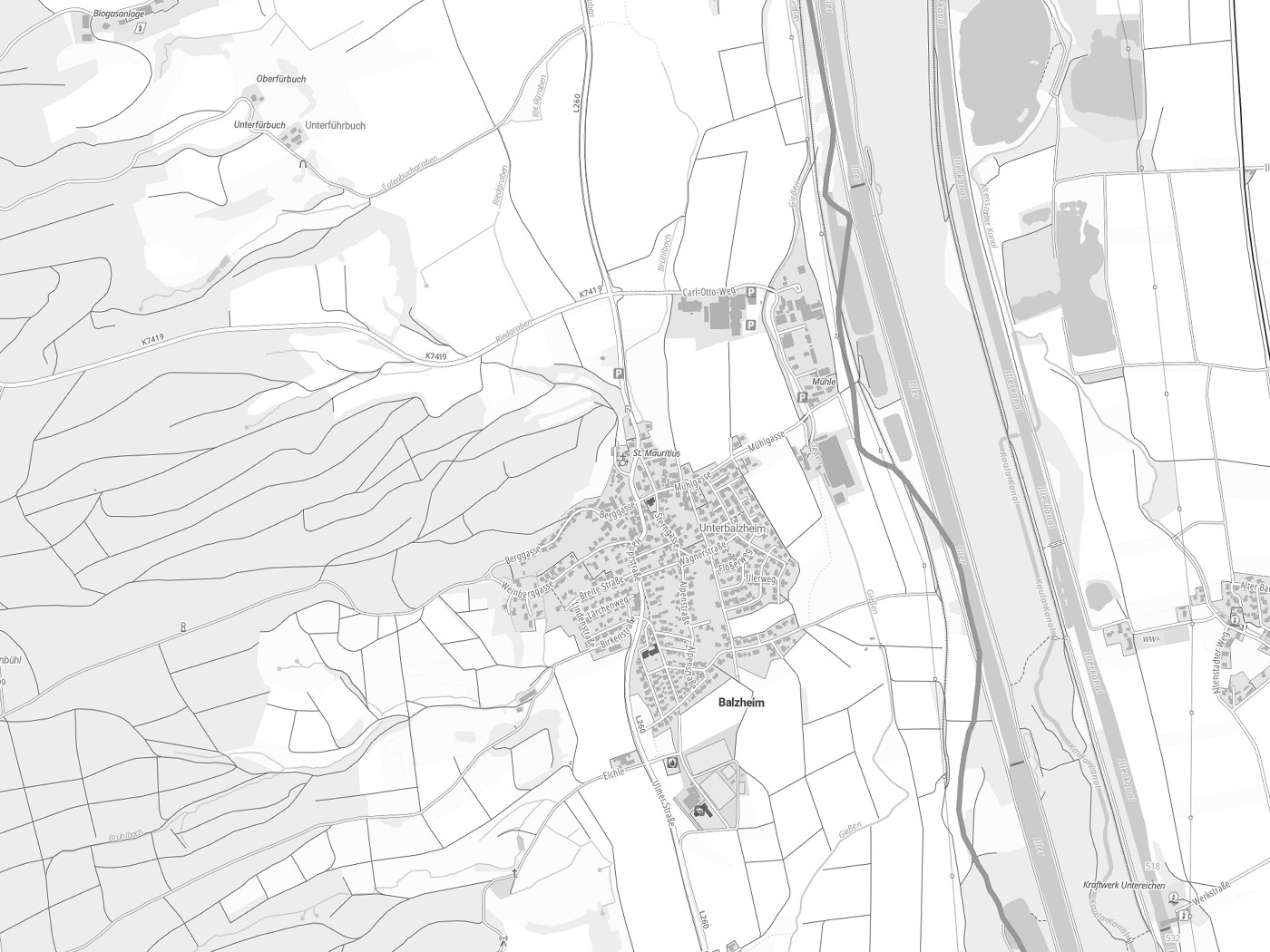 Kartenausschnitt Balzheim mit Gewässern