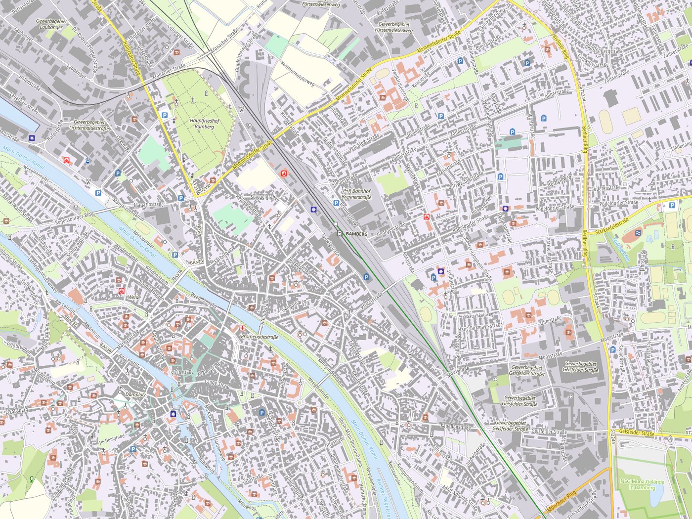 Kartenausschnitt Bamberg mit Gewässern