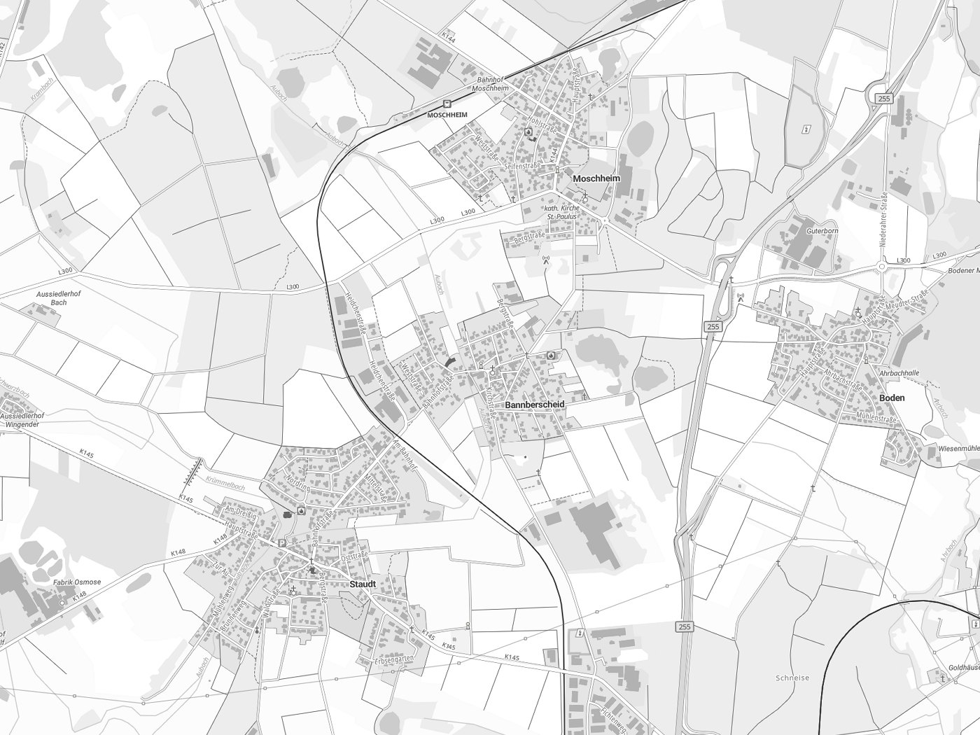 Kartenausschnitt Bannberscheid mit Gewässern