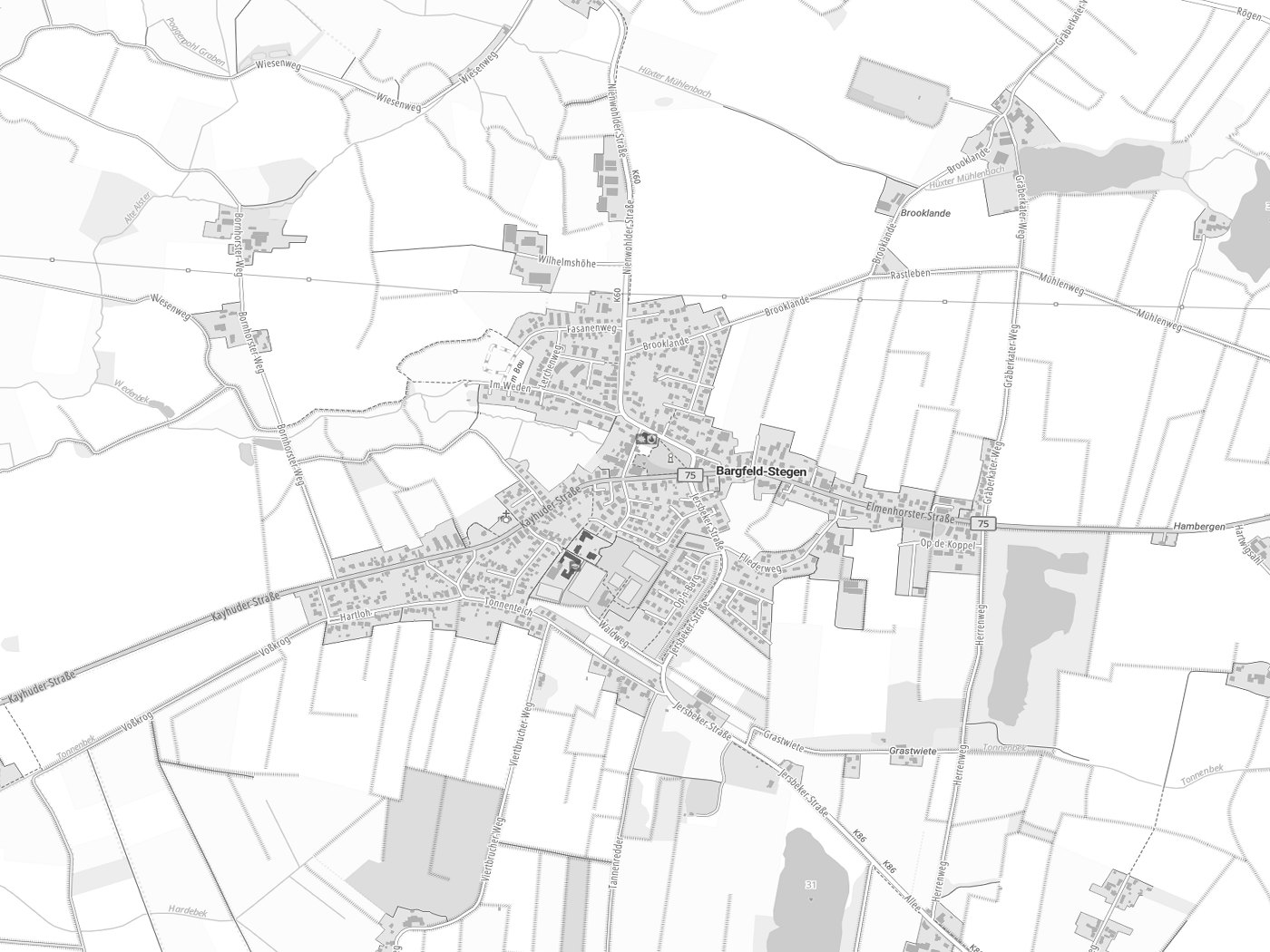 Kartenausschnitt Bargfeld-Stegen mit Gewässern