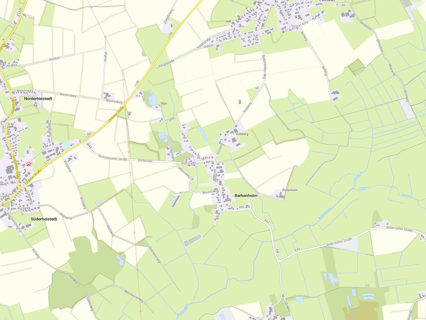 Kartenausschnitt Barkenholm mit Gewässern