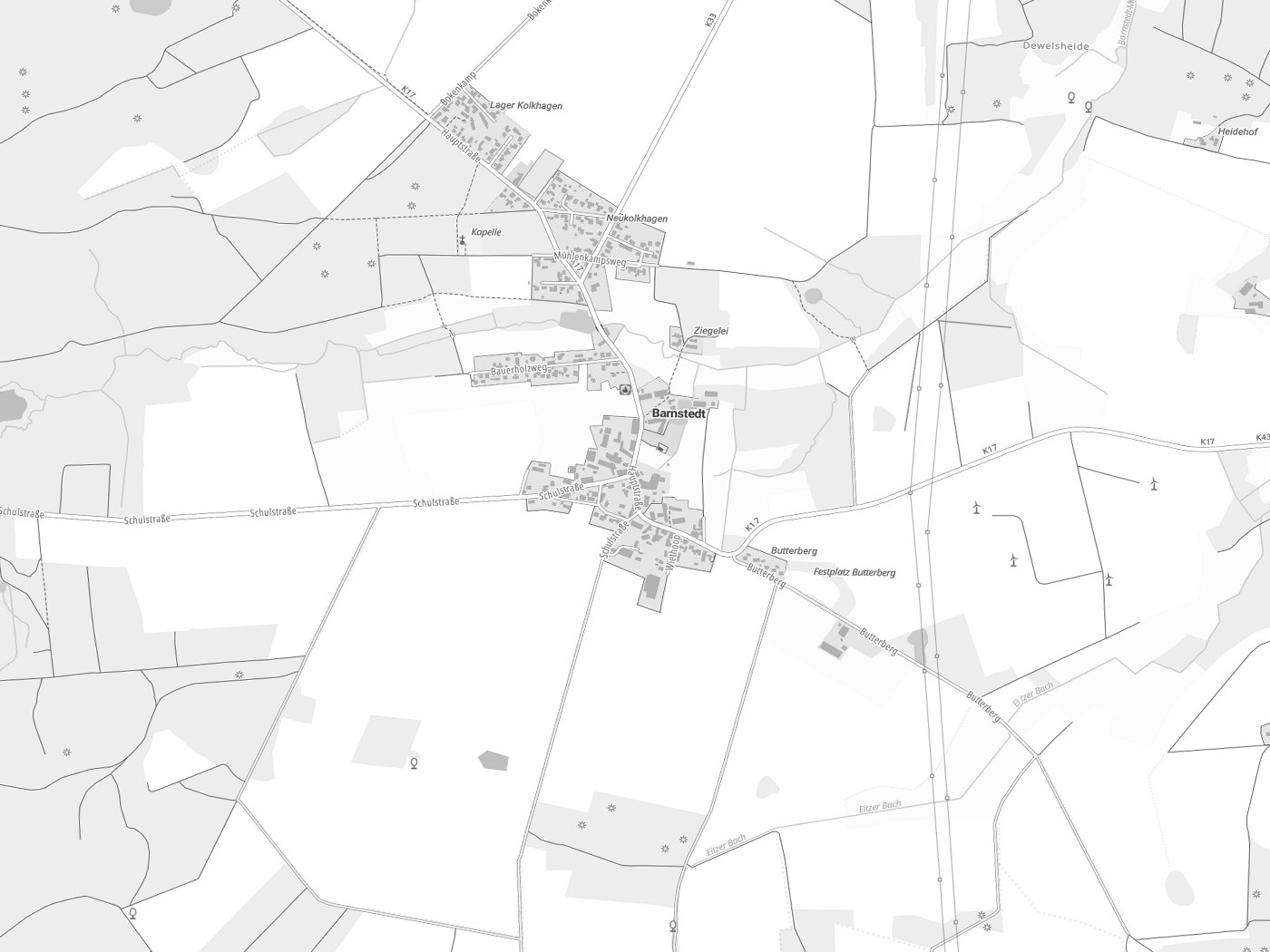 Kartenausschnitt Barnstedt mit Gewässern