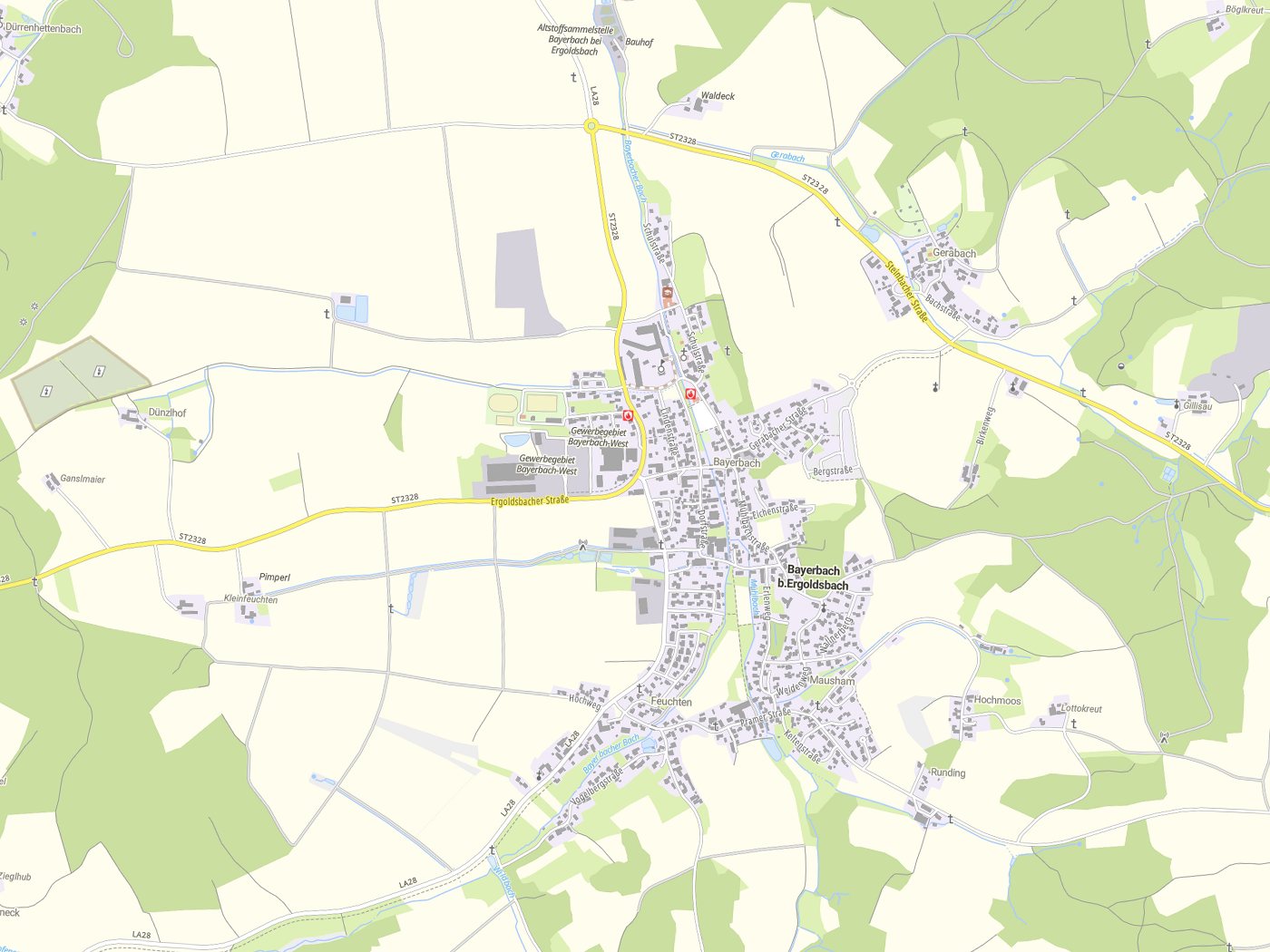 Kartenausschnitt Bayerbach b.Ergoldsbach mit Gewässern