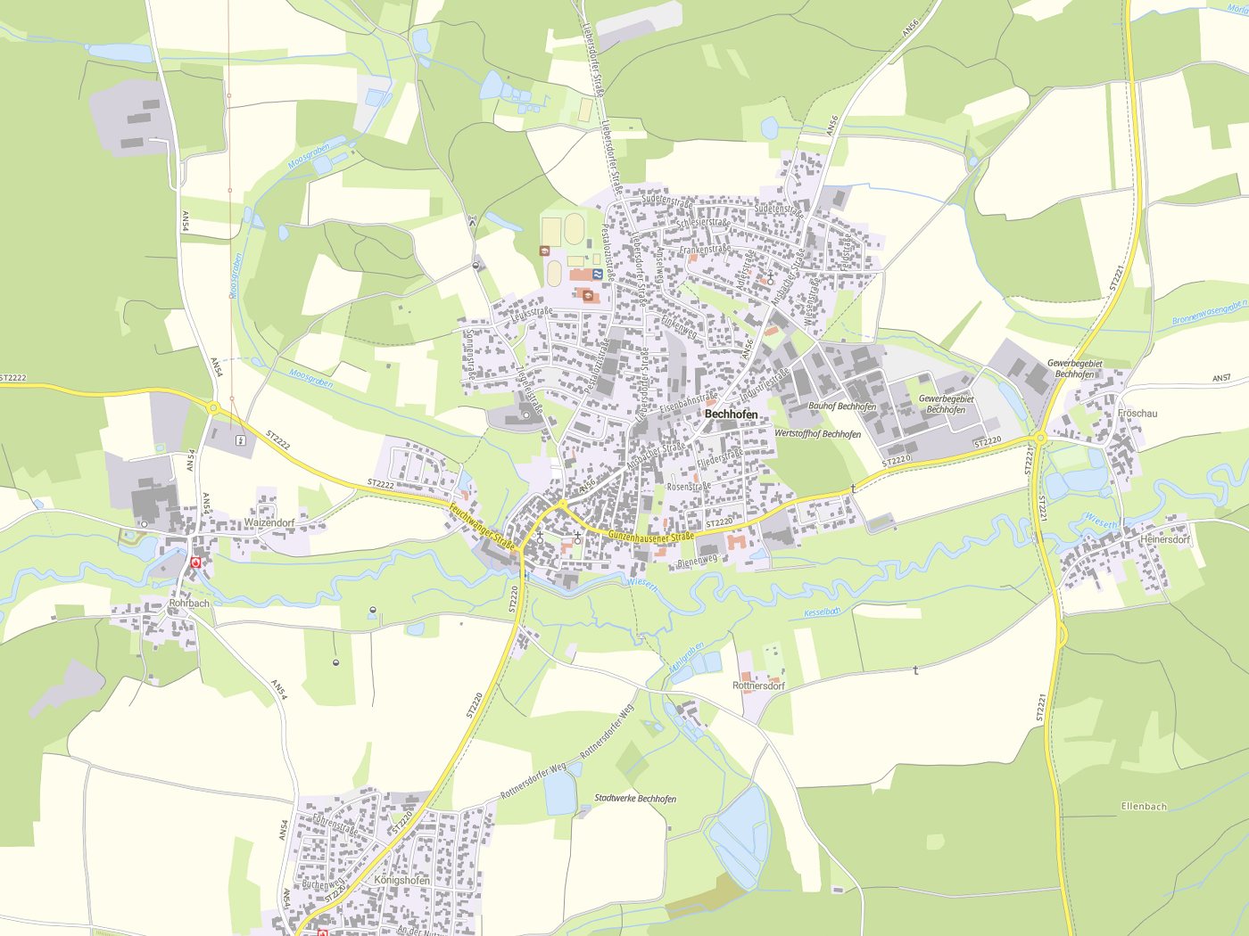 Kartenausschnitt Bechhofen mit Gewässern