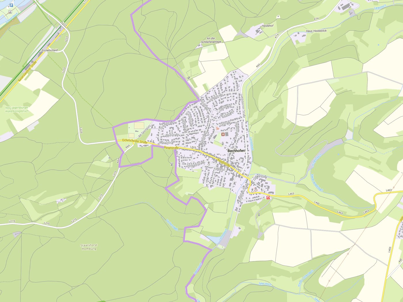 Kartenausschnitt Bechhofen mit Gewässern