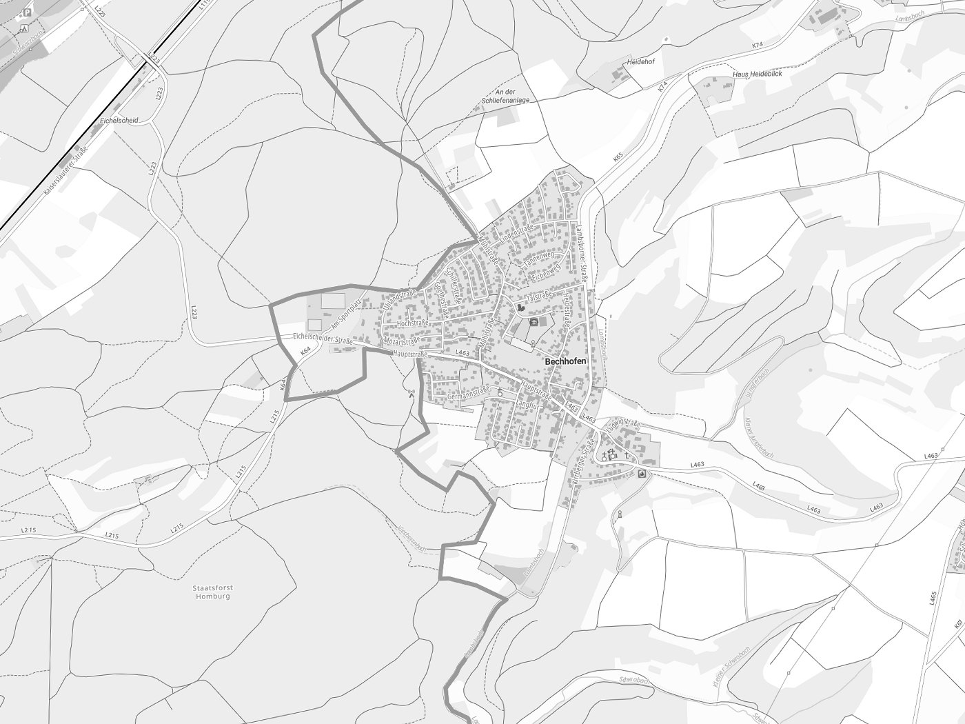 Kartenausschnitt Bechhofen mit Gewässern