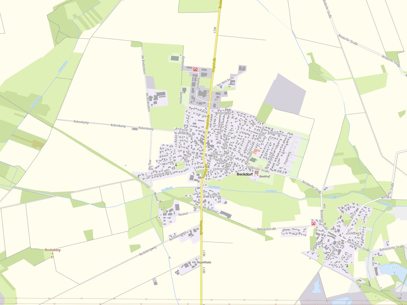 Kartenausschnitt Beckdorf mit Gewässern