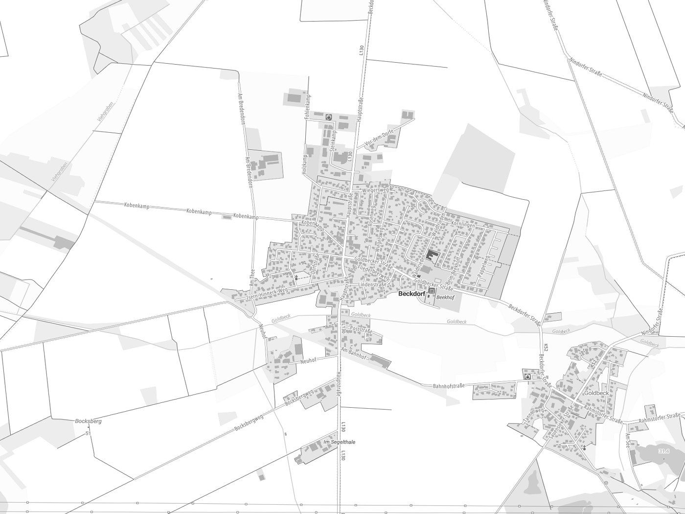 Kartenausschnitt Beckdorf mit Gewässern