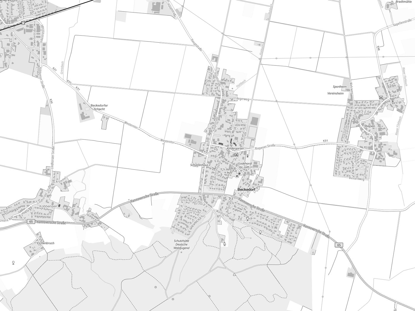 Kartenausschnitt Beckedorf mit Gewässern