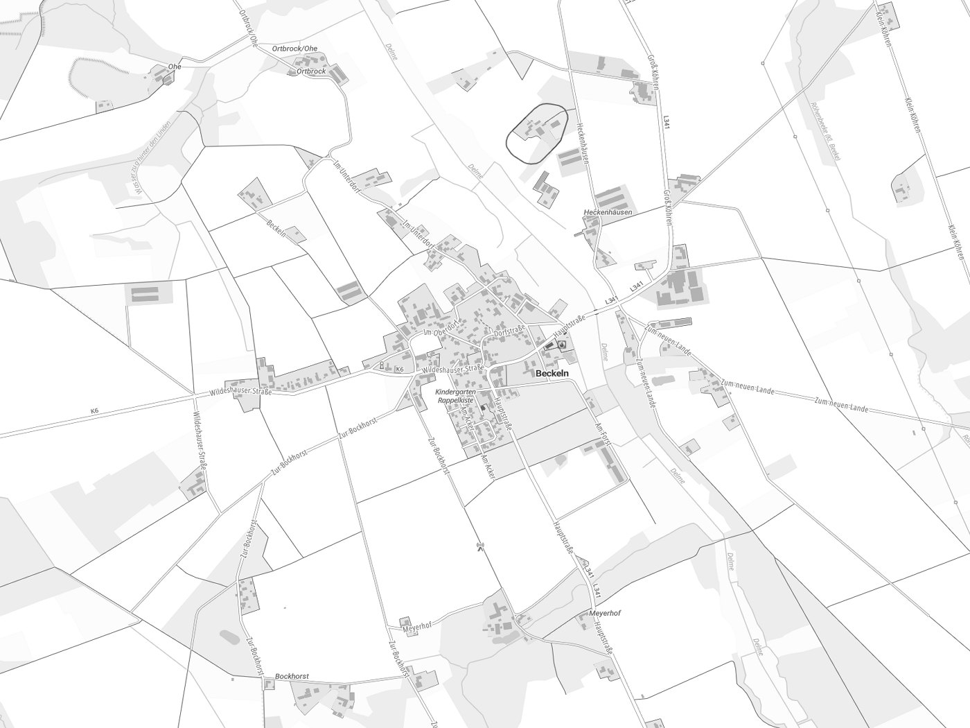 Kartenausschnitt Beckeln mit Gewässern