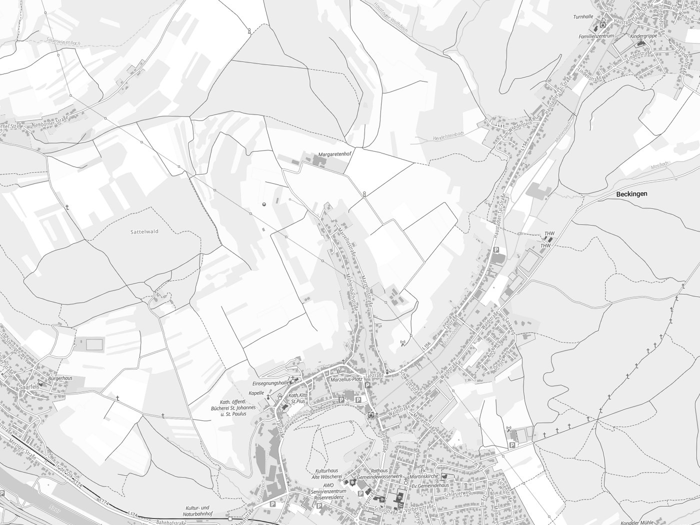 Kartenausschnitt Beckingen mit Gewässern