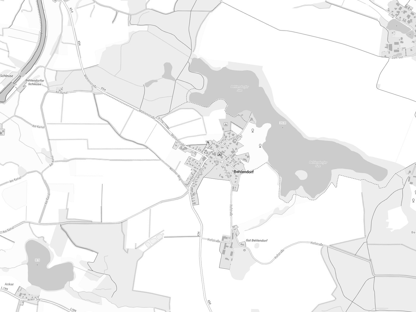 Kartenausschnitt Behlendorf mit Gewässern