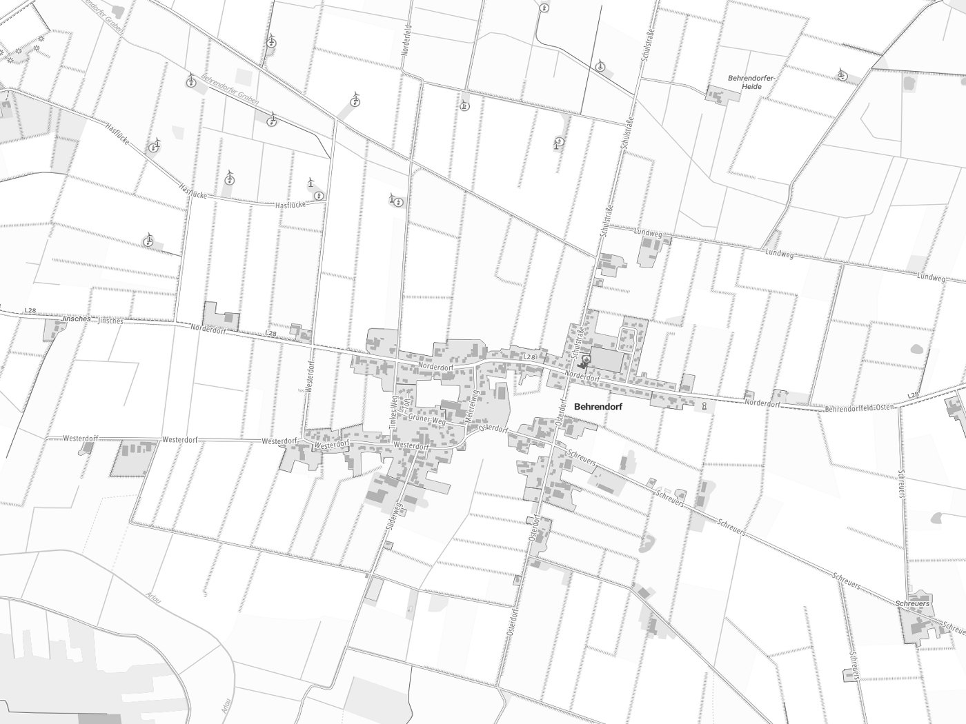 Kartenausschnitt Behrendorf mit Gewässern