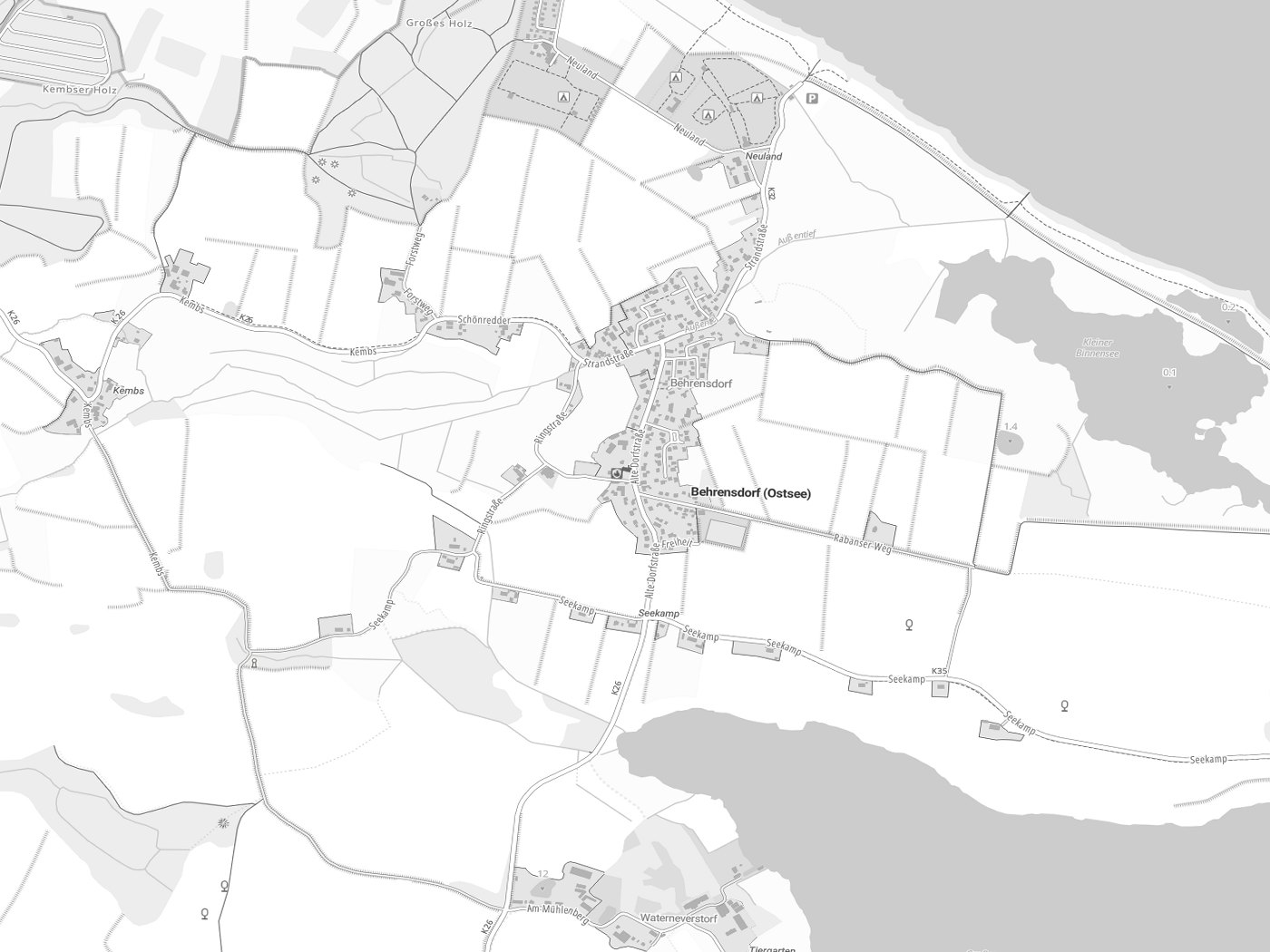 Kartenausschnitt Behrensdorf (Ostsee) mit Gewässern
