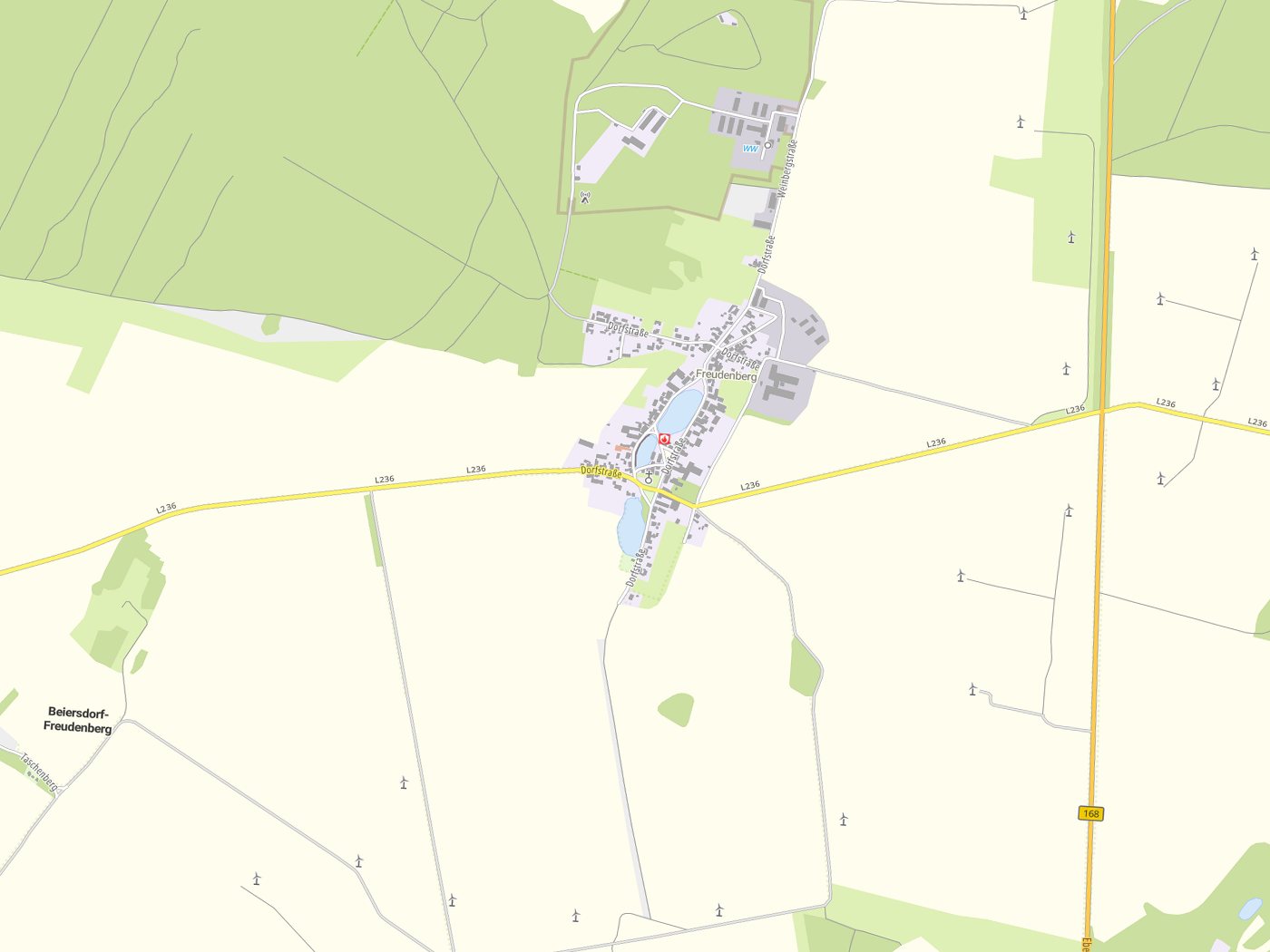 Kartenausschnitt Beiersdorf-Freudenberg mit Gewässern