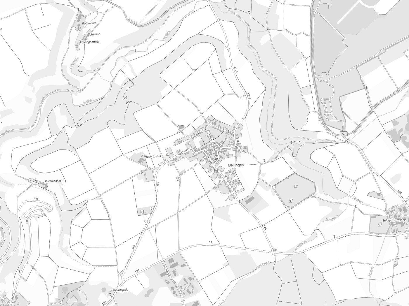 Kartenausschnitt Beilingen mit Gewässern