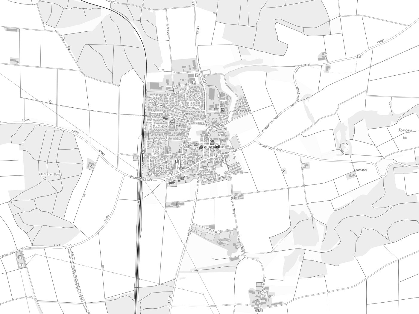 Kartenausschnitt Beimerstetten mit Gewässern