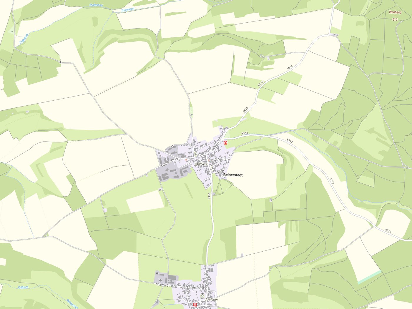 Kartenausschnitt Beinerstadt mit Gewässern
