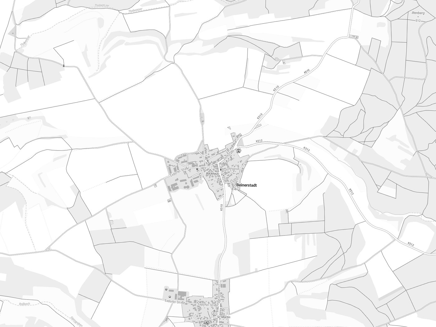 Kartenausschnitt Beinerstadt mit Gewässern