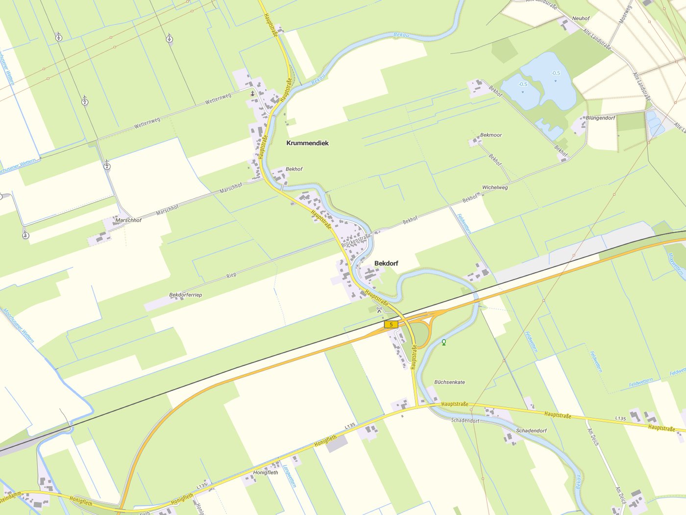 Kartenausschnitt Bekdorf mit Gewässern