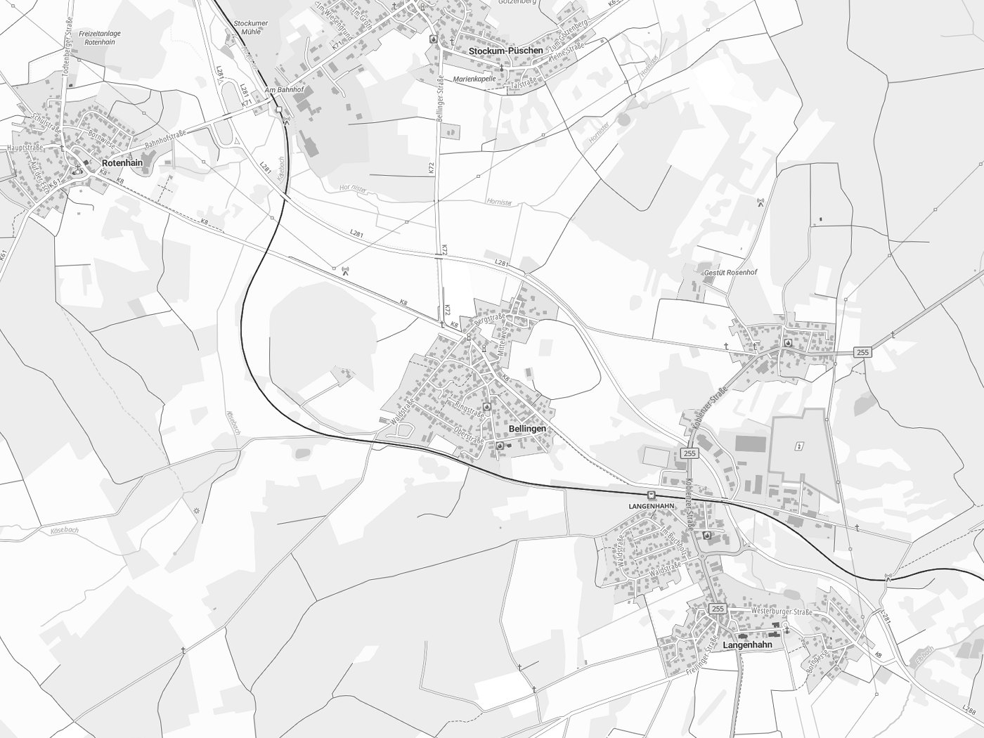 Kartenausschnitt Bellingen mit Gewässern