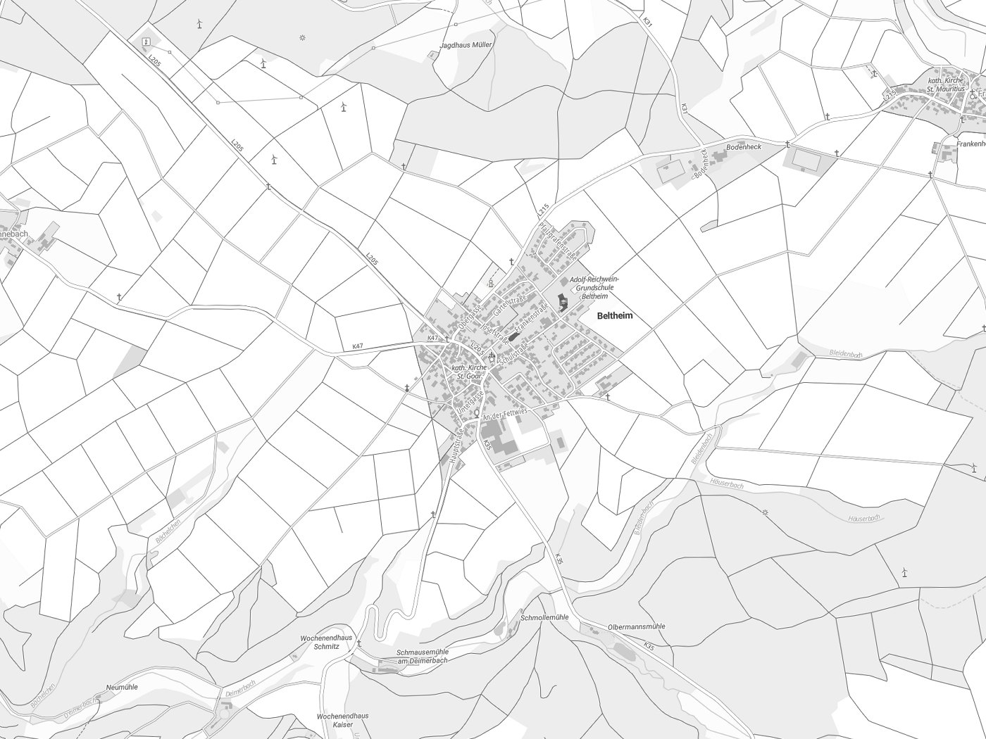 Kartenausschnitt Beltheim mit Gewässern