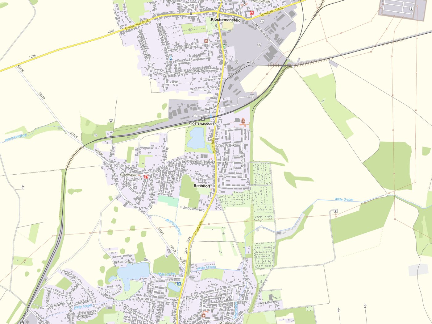 Kartenausschnitt Benndorf mit Gewässern