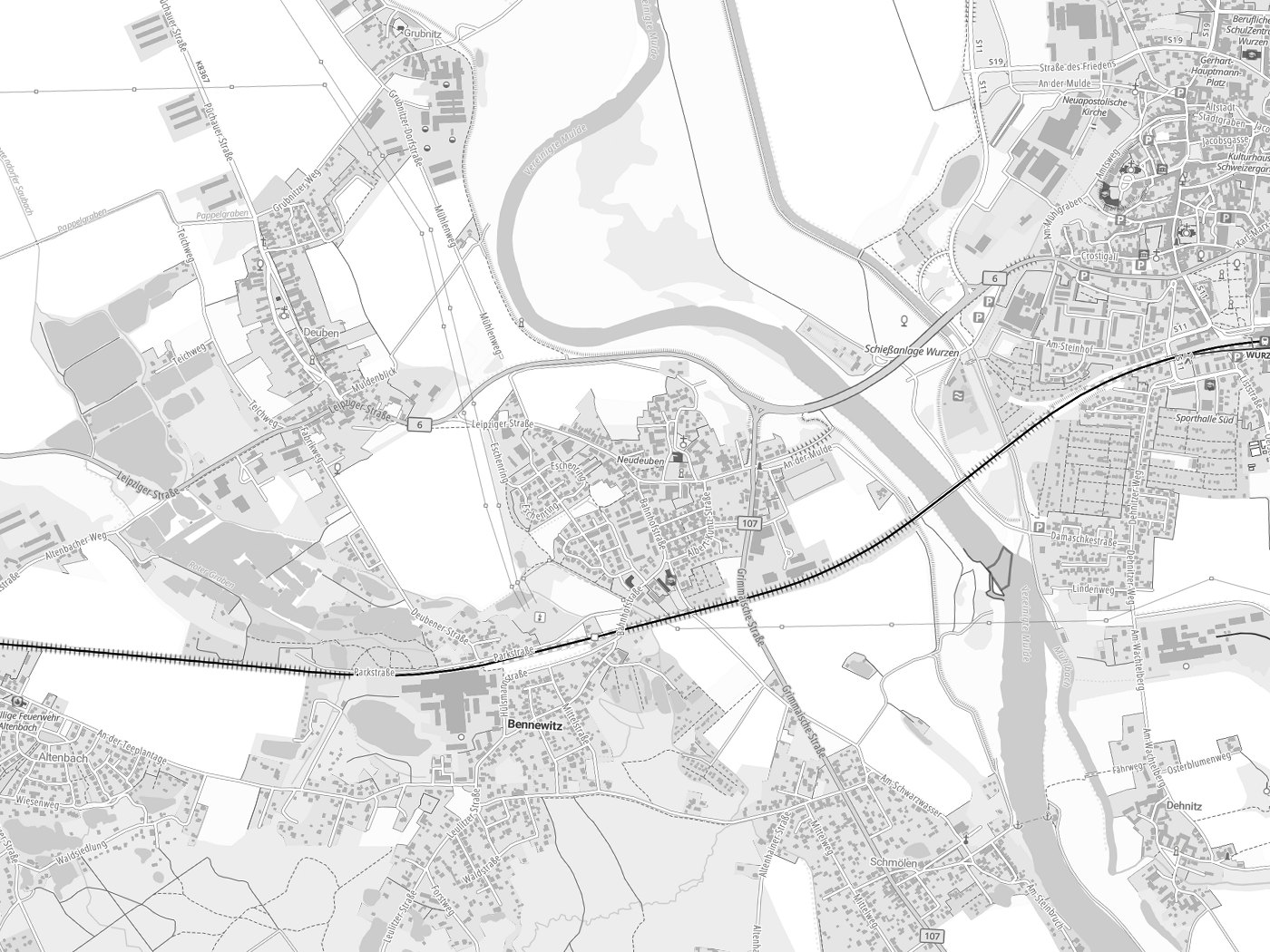 Kartenausschnitt Bennewitz mit Gewässern