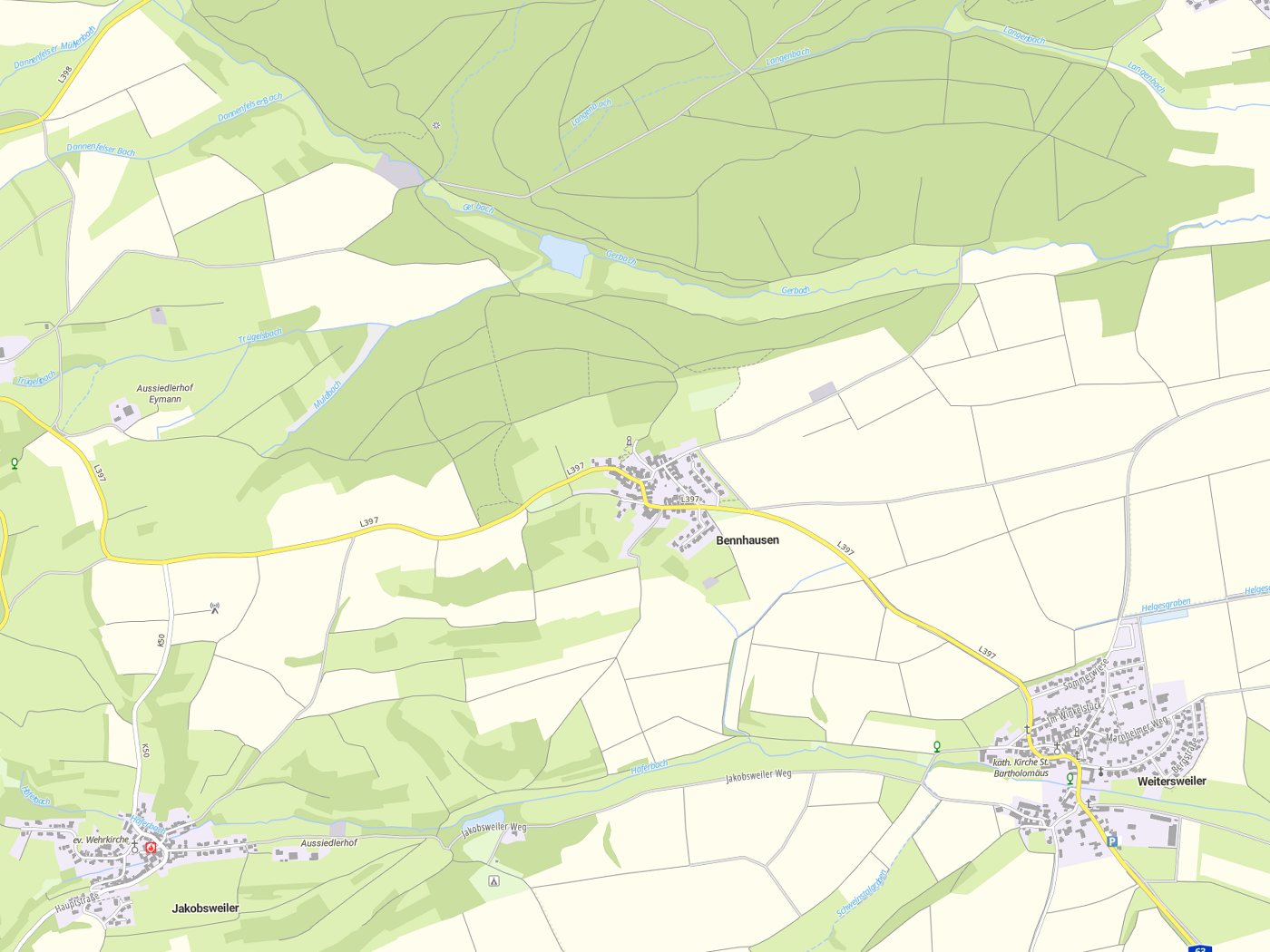 Kartenausschnitt Bennhausen mit Gewässern