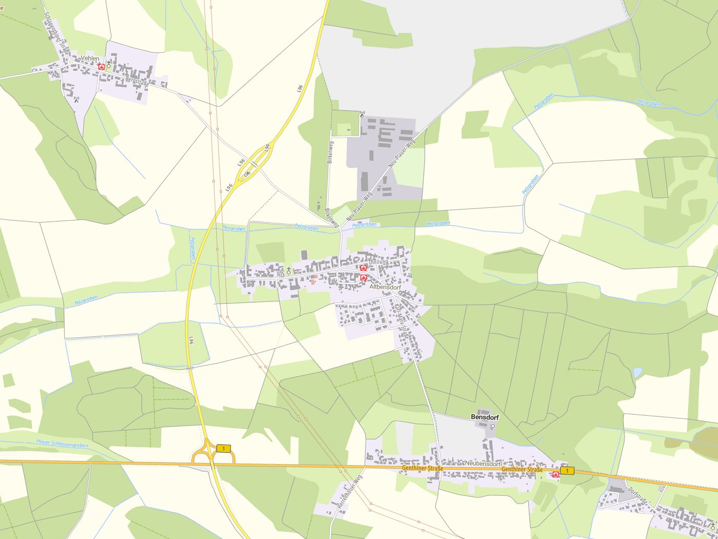 Kartenausschnitt Bensdorf mit Gewässern