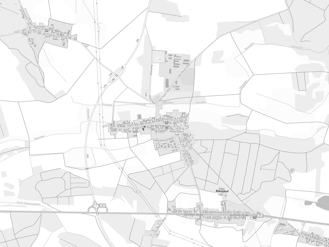 Kartenausschnitt Bensdorf mit Gewässern