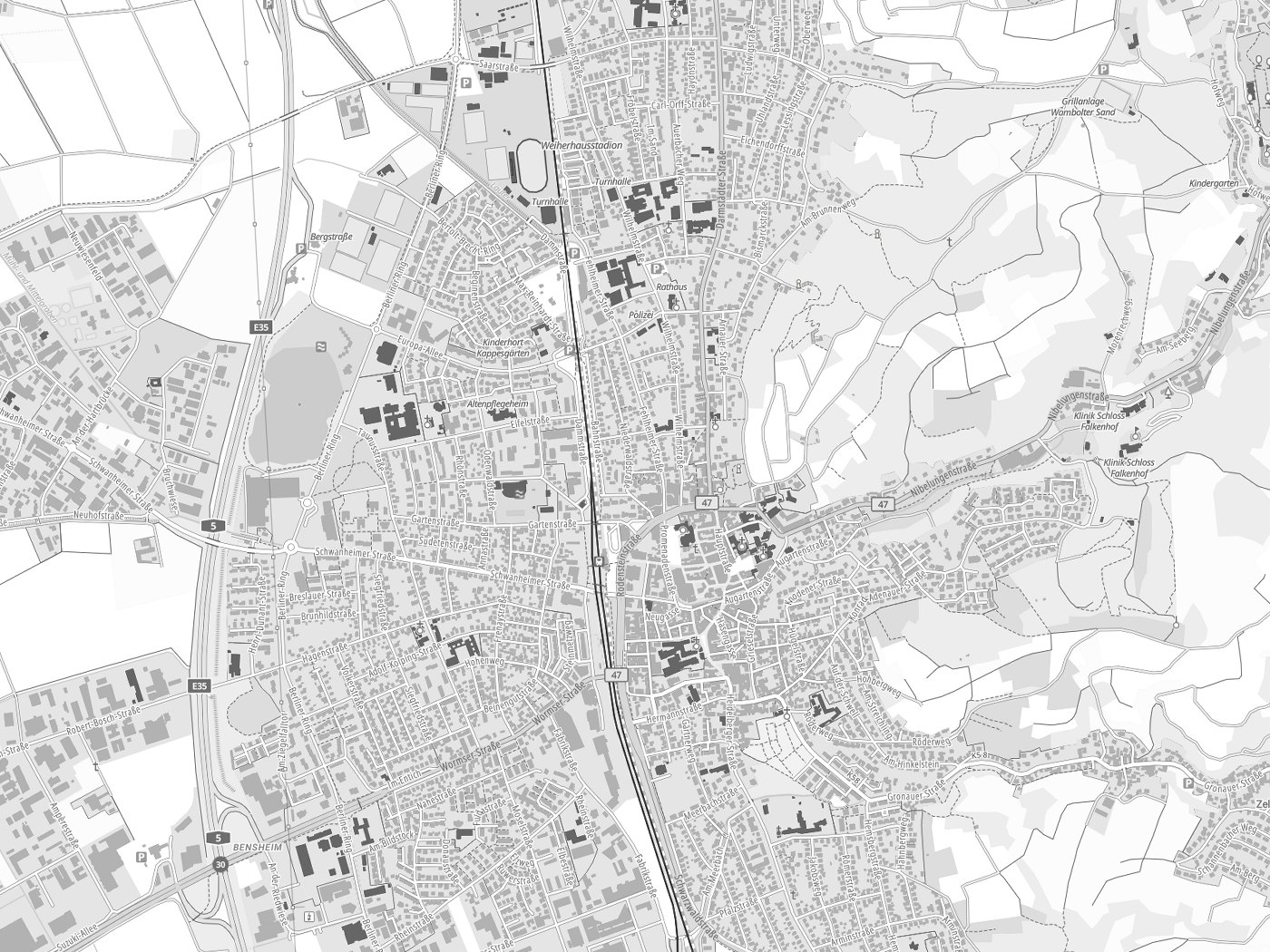 Kartenausschnitt Bensheim mit Gewässern