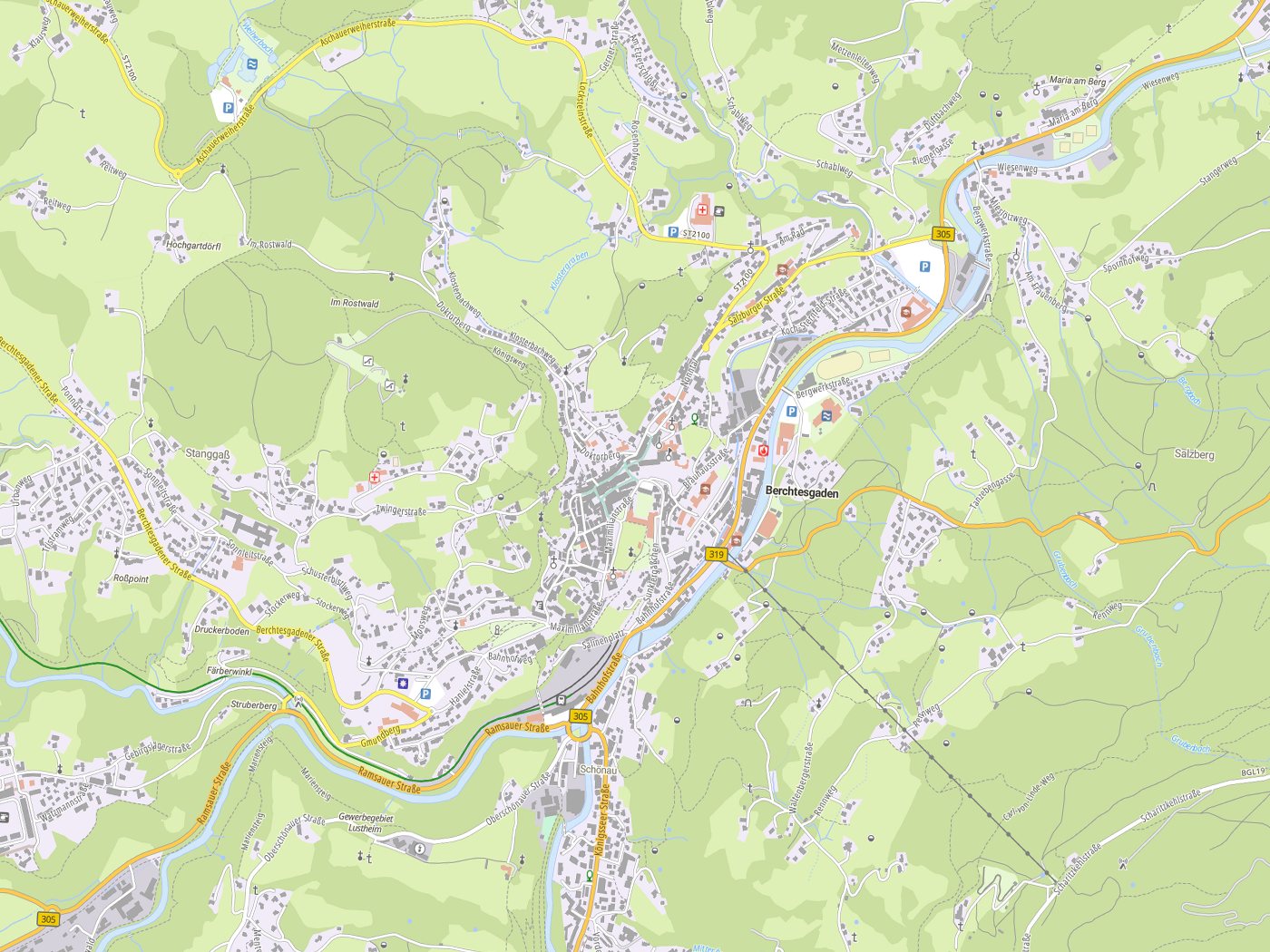 Kartenausschnitt Berchtesgaden mit Gewässern