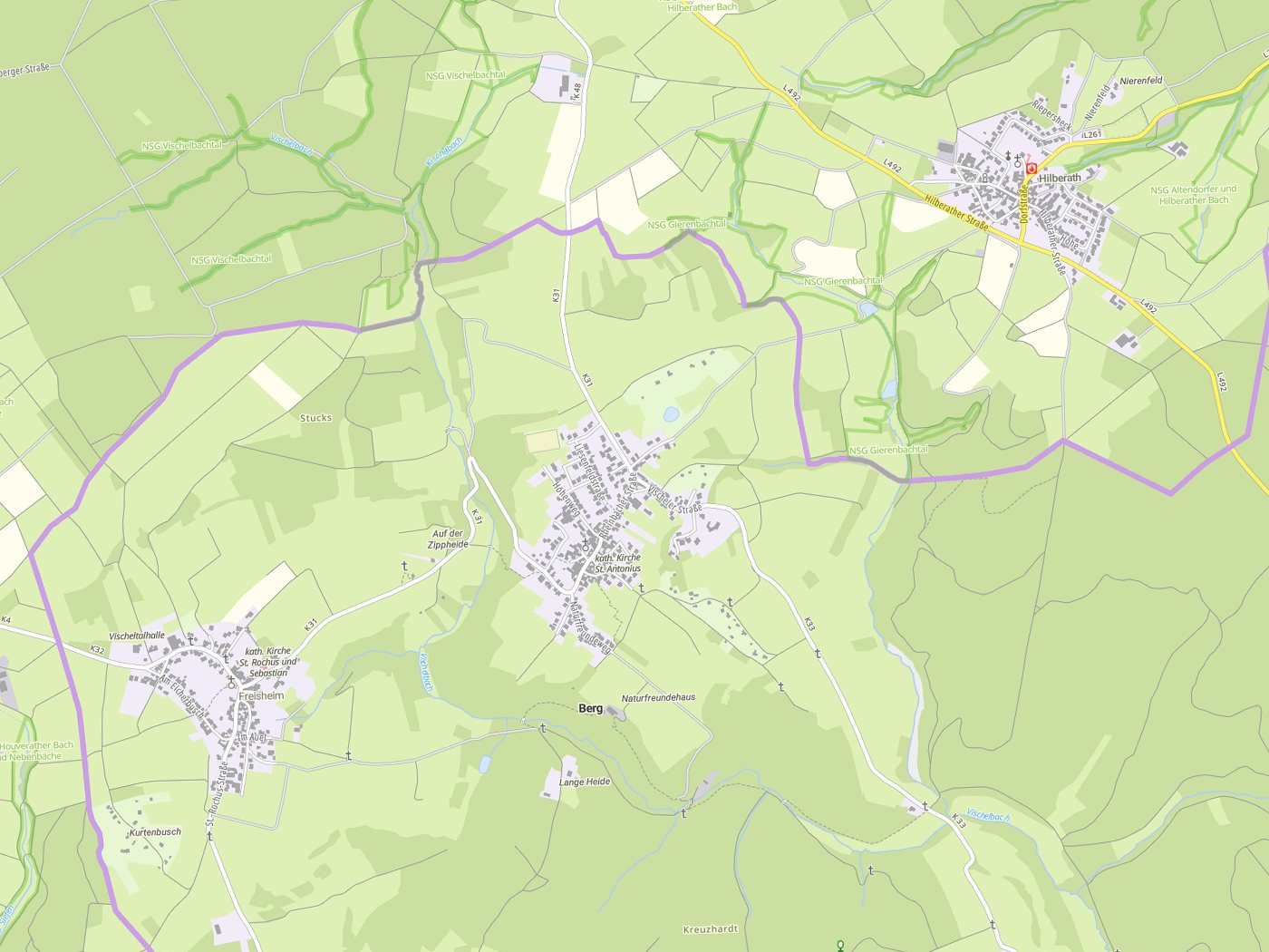 Kartenausschnitt Berg mit Gewässern