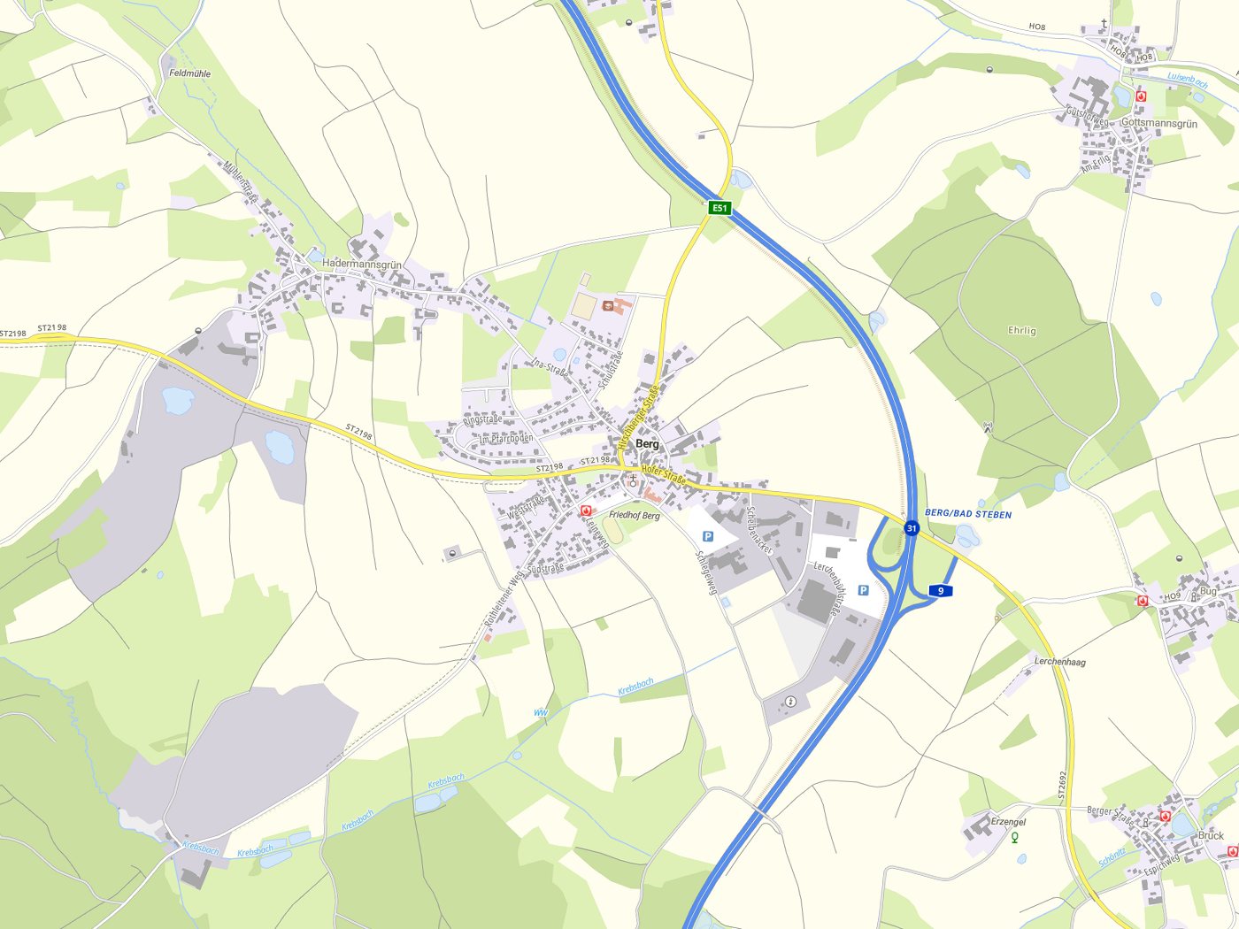 Kartenausschnitt Berg mit Gewässern
