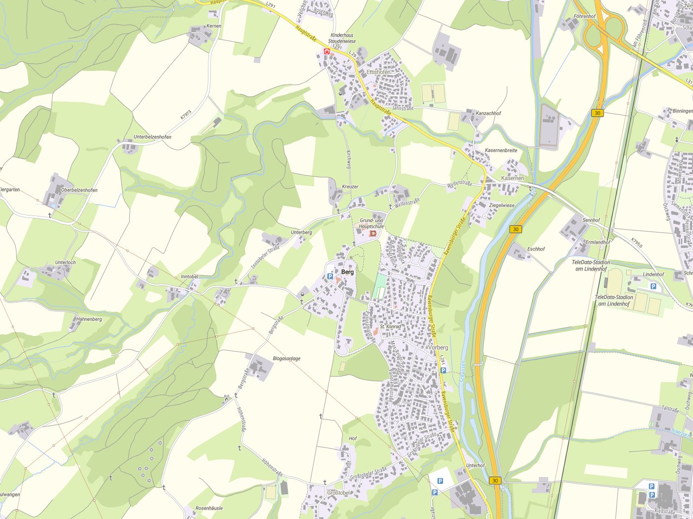 Kartenausschnitt Berg mit Gewässern