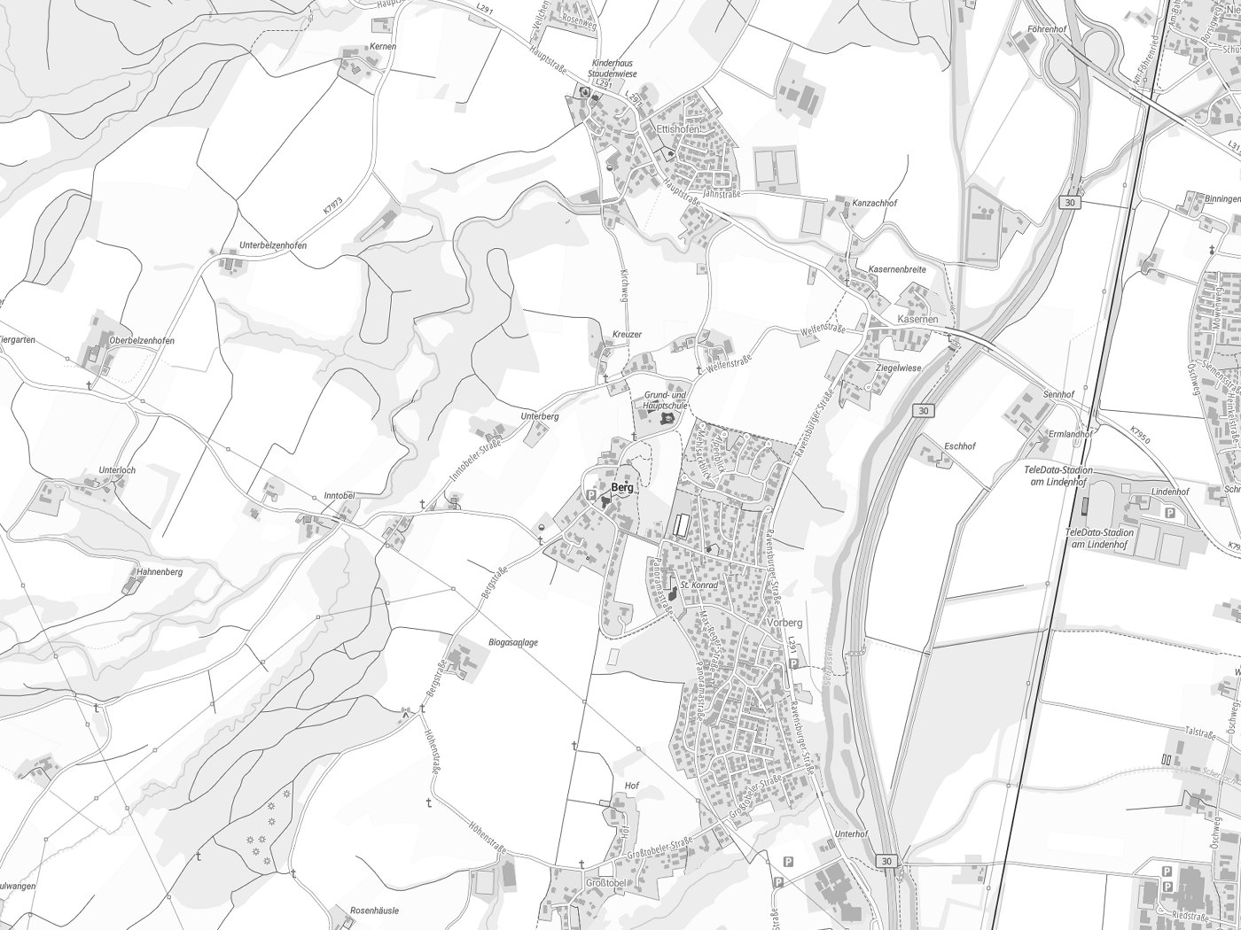 Kartenausschnitt Berg mit Gewässern