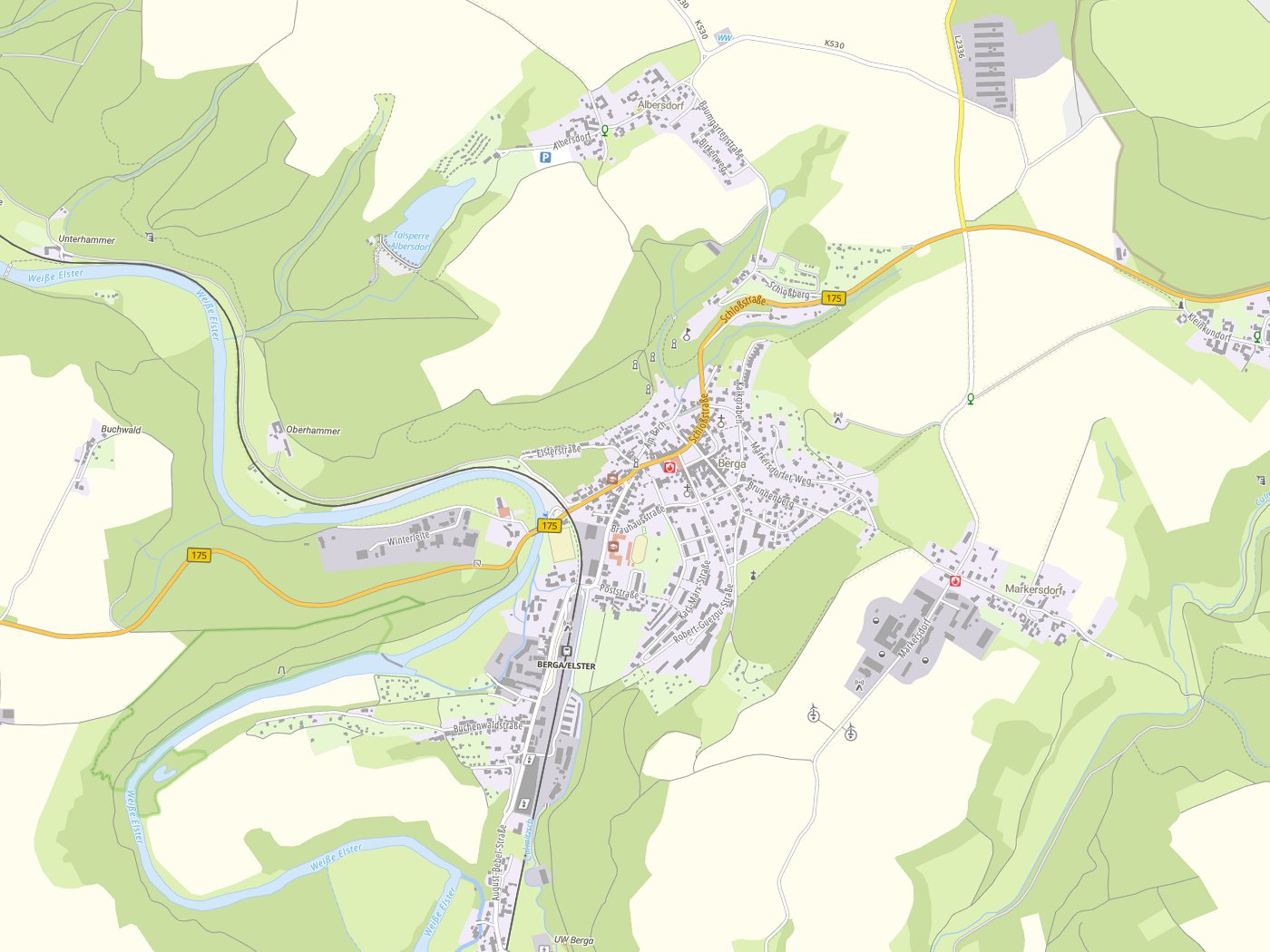Kartenausschnitt Berga-Wünschendorf mit Gewässern