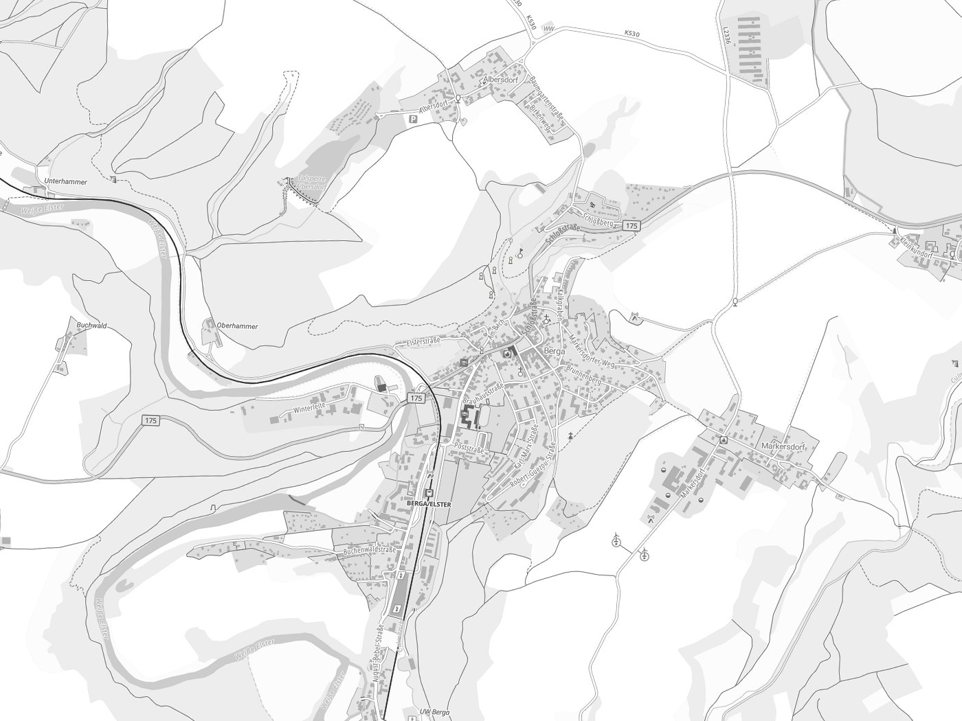 Kartenausschnitt Berga-Wünschendorf mit Gewässern