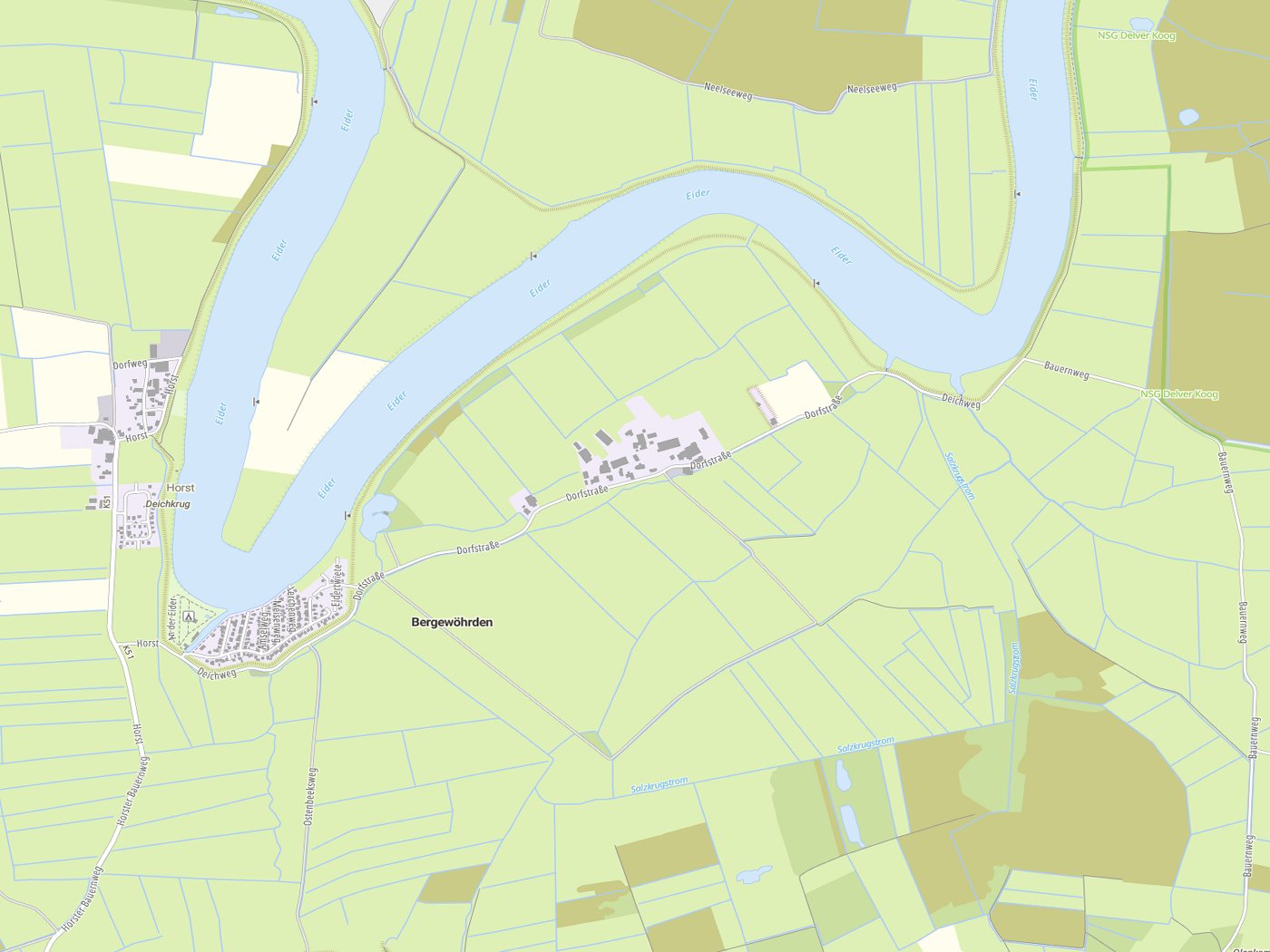 Kartenausschnitt Bergewöhrden mit Gewässern