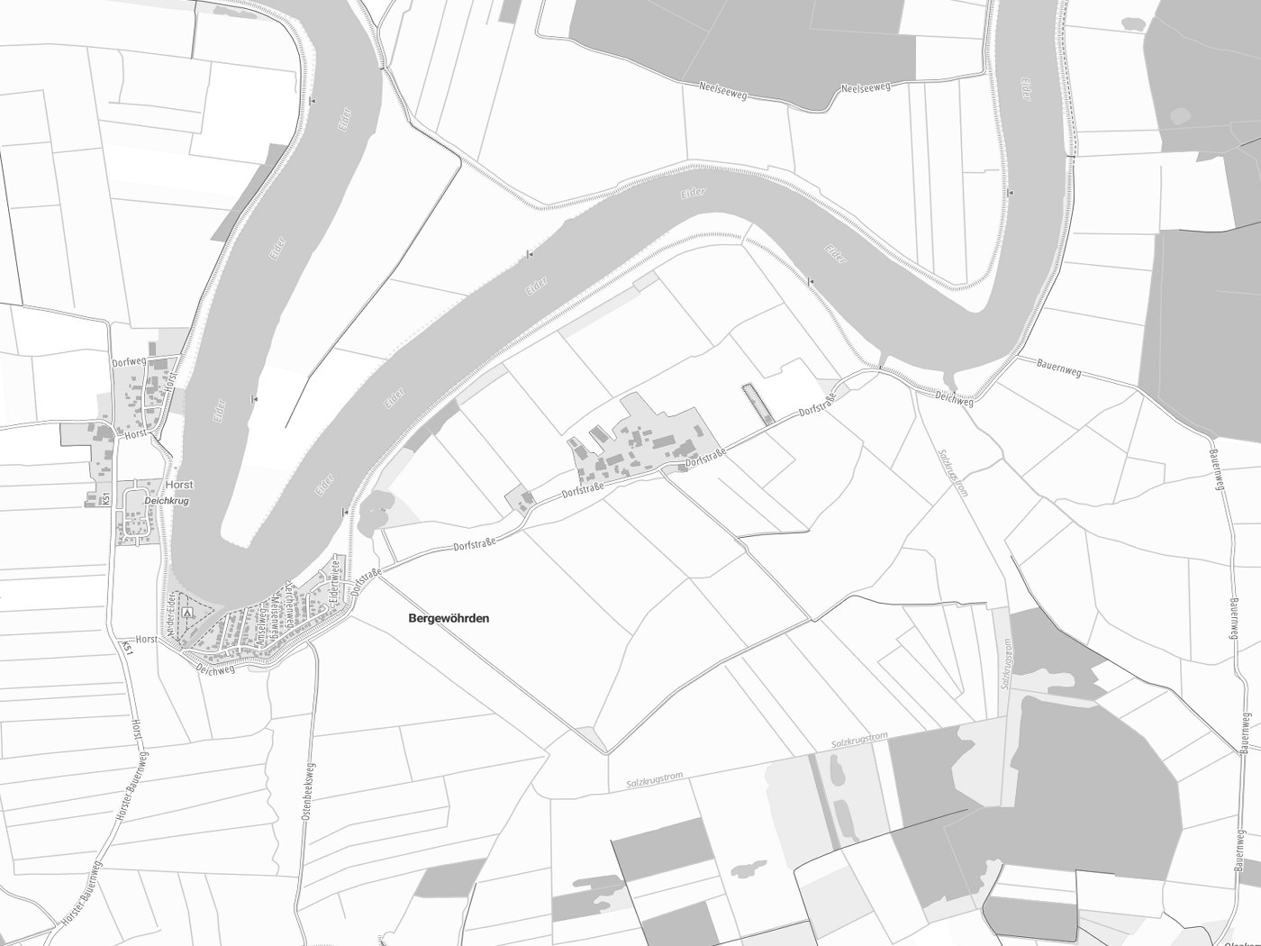 Kartenausschnitt Bergewöhrden mit Gewässern