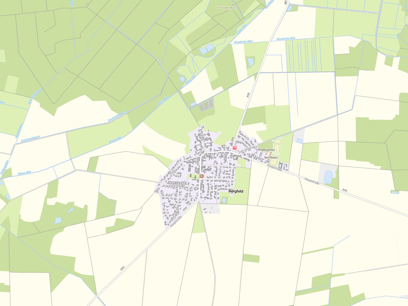 Kartenausschnitt Bergfeld mit Gewässern