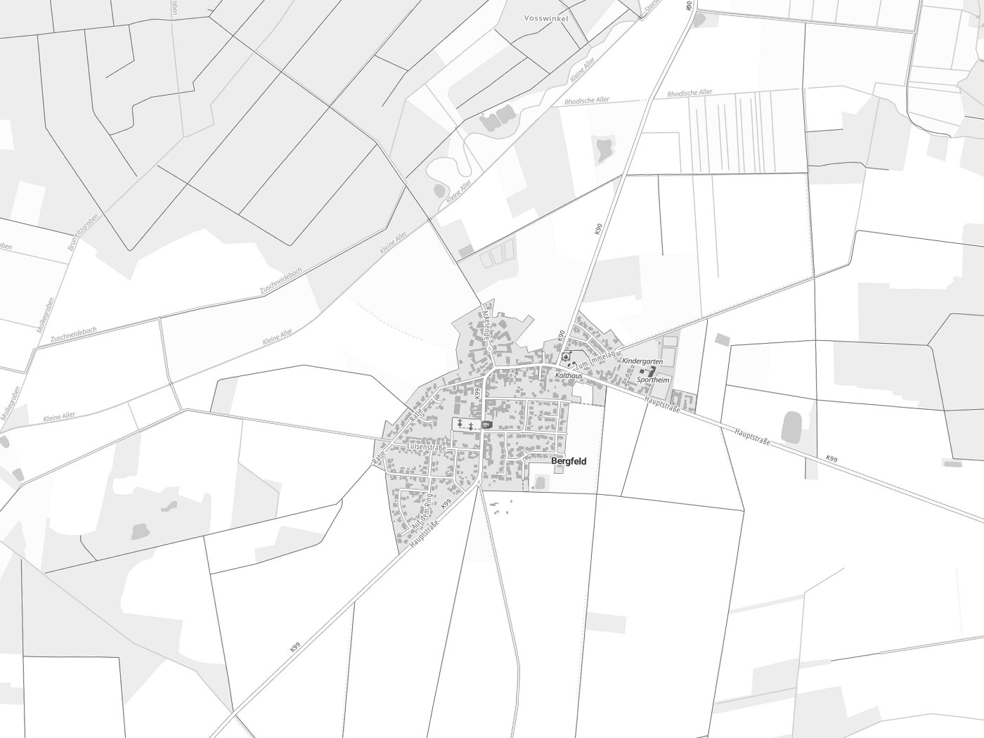 Kartenausschnitt Bergfeld mit Gewässern