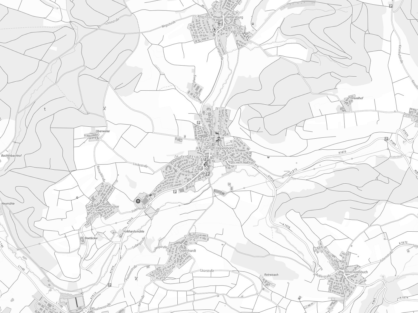 Kartenausschnitt Berglen mit Gewässern