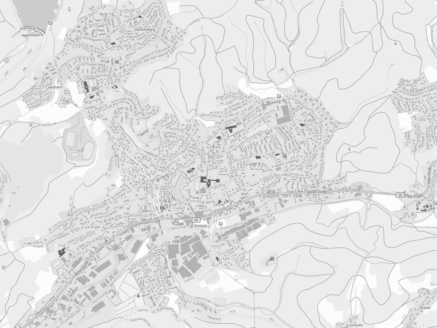 Kartenausschnitt Bergneustadt mit Gewässern
