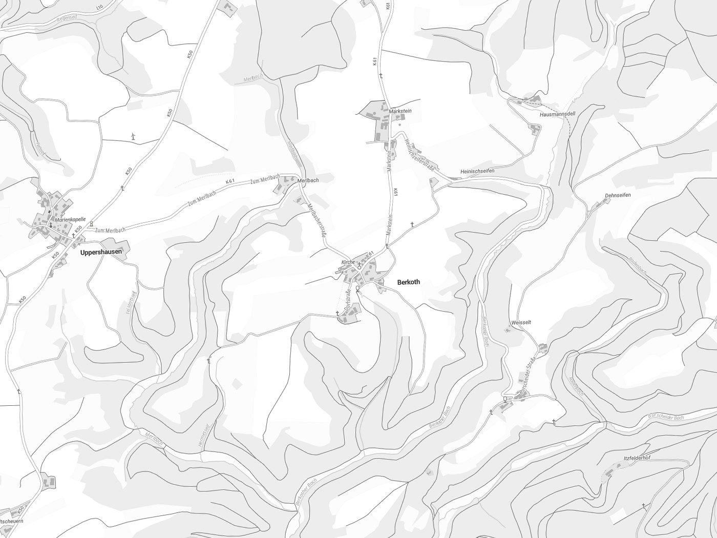 Kartenausschnitt Berkoth mit Gewässern