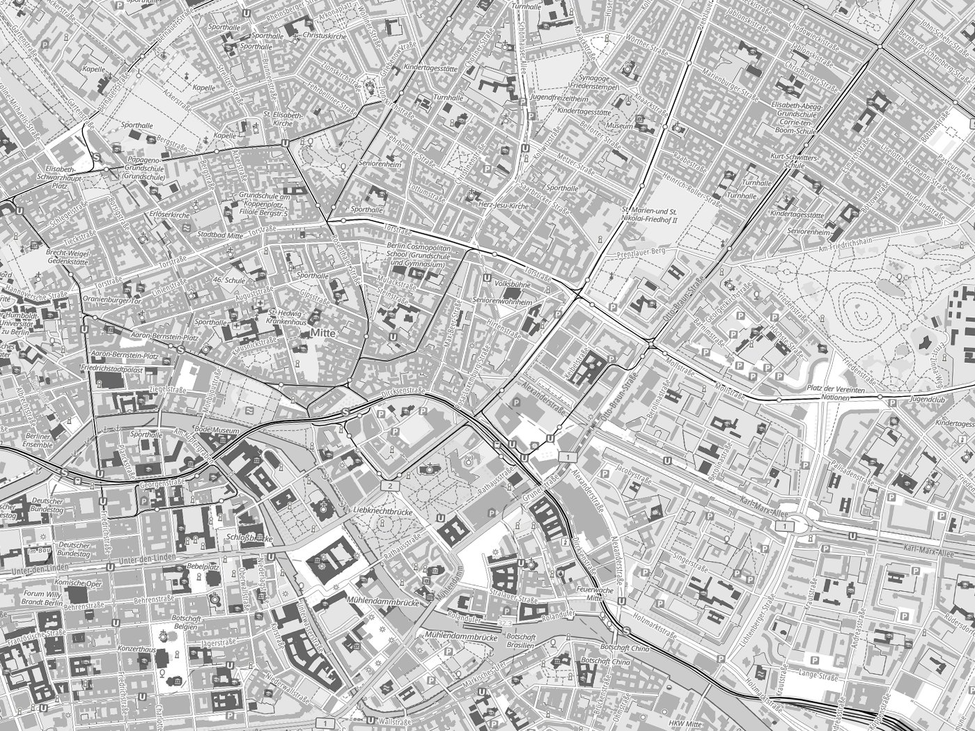Kartenausschnitt Berlin mit Gewässern