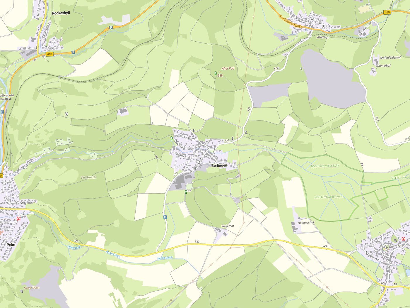 Kartenausschnitt Berlingen mit Gewässern